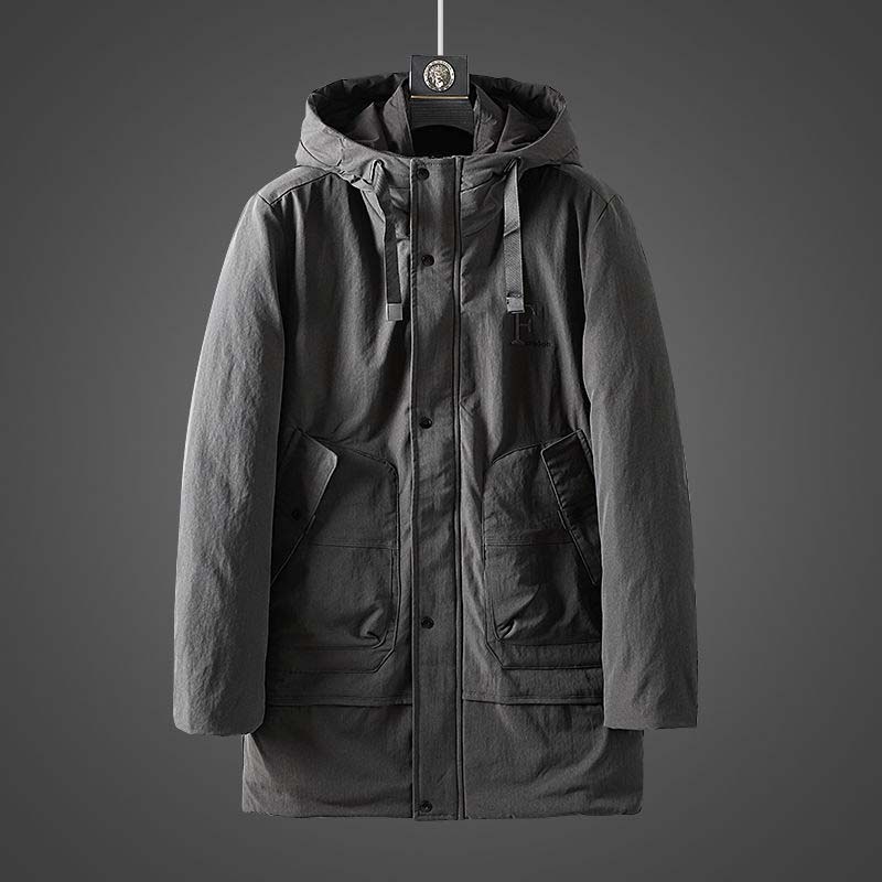 Simple and Versatile Men's Hooded Mid-length Casual Cotton-padded Jacket, Cold and Warm Jacket