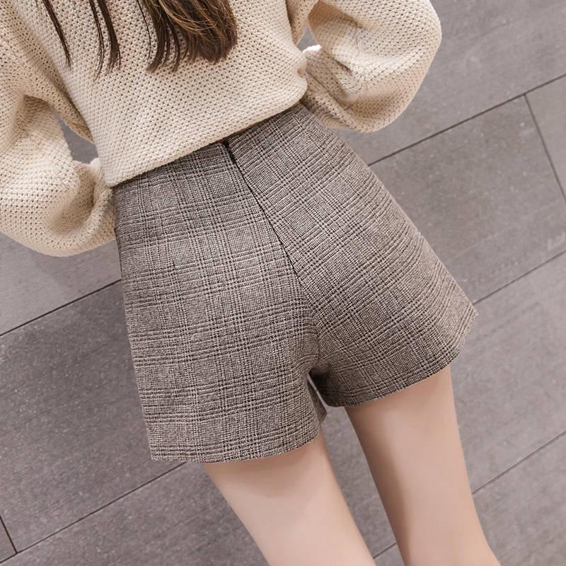 High Waist Wide Leg Shorts Ladies Elegant Woolen Shorts Women Wool Shorts