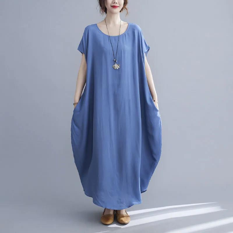 Simple Style Summer Polyester-cotton Sleeveless Dress Plus Size Women's Retro Solid Color Slim Long Dress Loose Robe