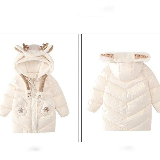 Girls' Warm Cotton Coat Korean Style Disposable Bright Cotton Clothes Children's Thick Winter Clothes Mid-length Girl's Cotton-padded Jacket