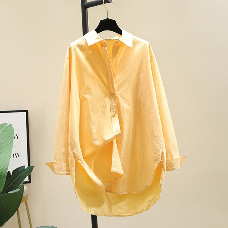 Women's Cotton Shirt with Long Sleeves and Loose Design The Fabric Is Soft Breathable and Sweat-absorbing Solid Color Shirt