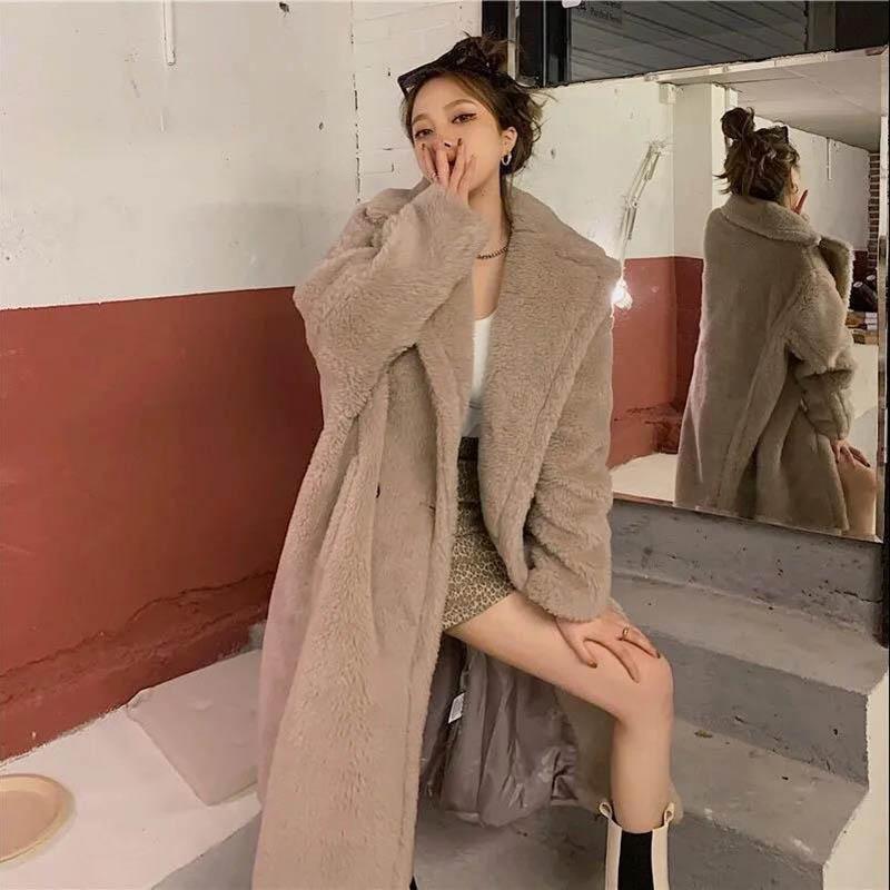 WTEMPO Winter Faux Fur Mink Fur Coat Women's Mid-length Plush Fleece Coat Warm Thicken Coat