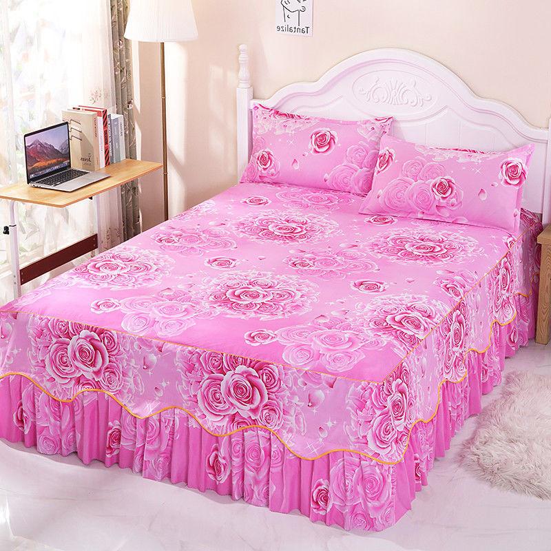 Non-slip Bedspread Bed Skirt Three-piece Printed Bed Skirt Pillowcase Simmons Protective Cover Home Bedding Light Luxury Style