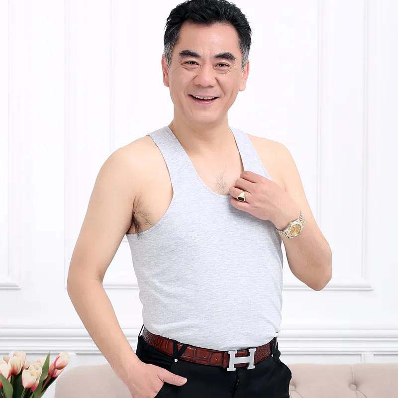 Middle-aged and Elderly Cotton Vest Men's Singlet Summer Bottoming Shirt for The Elderly (2 Pieces)