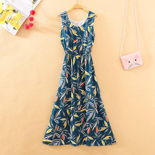 Pofulove Bohemia chiffon floral dress Sleeveless Party Beach Maxi Dress Sundress long summer dress