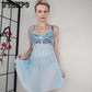 Nightdress Lace Mini Dress Lingerie Two Pieces Set Dress with Briefs Lace Perspective Sleepwear Spaghetti Strap Deep V Neck Homewear Mesh Lace Dress