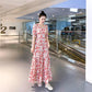 Chiffon Floral Fairy Dress French Style V-neck Temperament High Waist Thin Ruffle Dress Sweet and Lovely Temperament Elegant Chiffon Dress