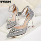 High Heels Ladies Gold Sequins Pointed Crystal Stiletto Bridal Wedding Shoes To Attend The Banquet