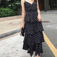 Women Summer Vintage Sleeveless Long Party Dress Elegant Slim Backless Dot Printed V-neck Cake Casual Dress