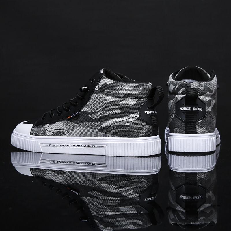 Spring Men's High-top Canvas Shoes Korean Fashion Camouflage Vulcanized Shoes Round Toe Trend Tie Sneaker Rubber Men Boots