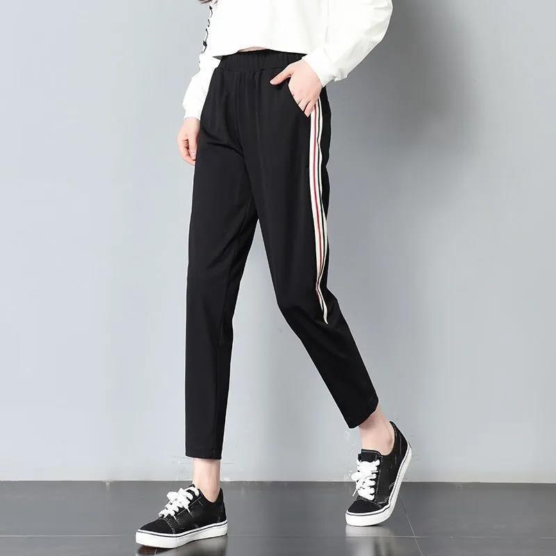 Spring and Summer Sports Pants Female Korean Version Loose and Thin Plus Size Women's Black Casual Harem Cropped Pants
