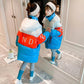 Girls' Warm Cotton Coat Thicken Plus Fleece Windproof Cotton Clothing Mid-length Contrast Stitching Quilted Jacket