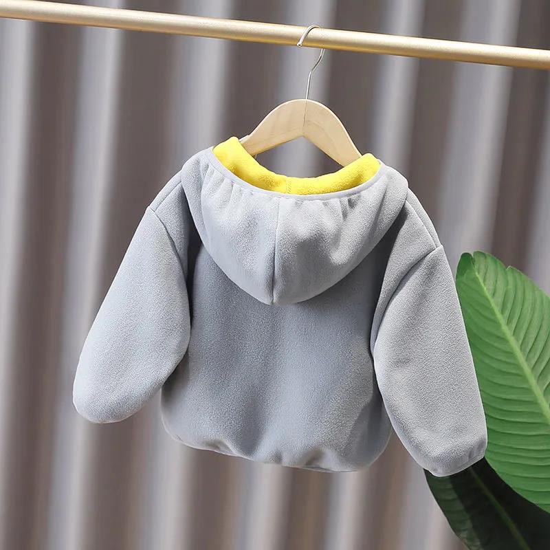 Boys' Spring and Autumn Jackets Children's Autumn Baby Fleece Small and Medium-sized Children's Plus Fleece Hooded Sweater