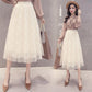 Three Layers Yarn Skirt Woman's Mid-length Elastic Waist Printed Lace High Waist A-line Skirt Pleated Skirt Tender Sexy