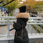 Winter Fluffy Big Fur Collar Down Jacket Long Over-knee Warm Cotton Jacket with Stand-up Collar Hooded Long Cotton Jacket Winter Thick Warm Jacket