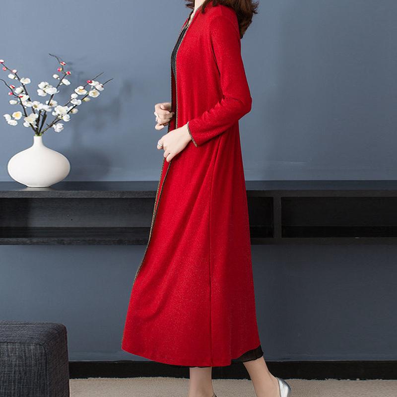 2021 Spring and Autumn Outer Wear Cardigan Women's Thin Coat Mid-length Temperament All-match Outer Wear Long-sleeved Cardigan