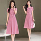 Women's Summer Skirt V-Neck Sweet Solid Color Tie Bow A-Line Dress