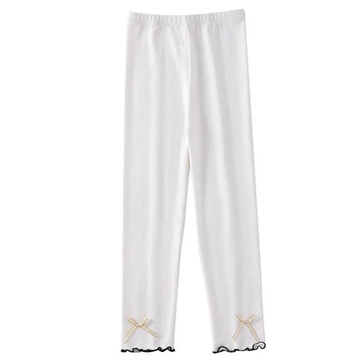 Girls' Leggings Children's Spring and Autumn Thin Bow Korean Ninth Pants Baby Outer Wear and Inner Wear Stretch Pants