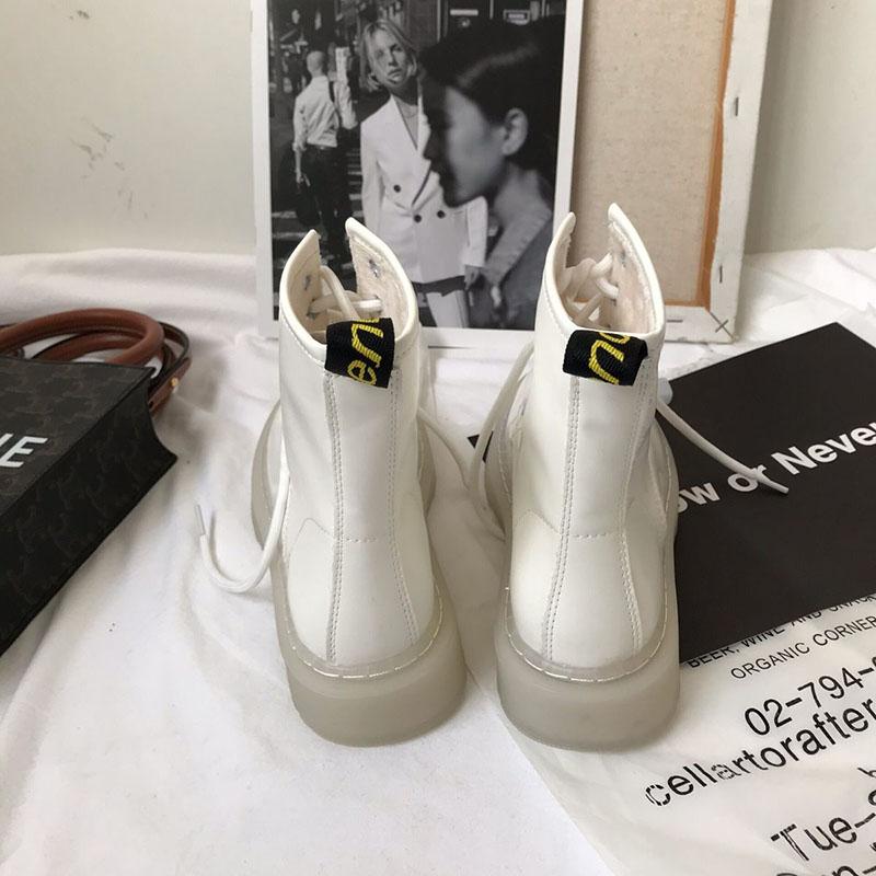 Low Heel Martin Boots Women Winter 8 Holes Vintage White Boots Thick Fleece Warm Boots