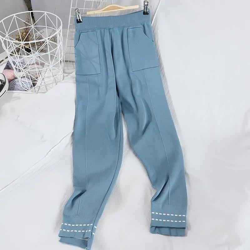Women Knitted Tracksuit V-neck Sweater Casual Suit Autumn Winter 2 Piece Set Knit Pants Sporting Suit Femme Clothing