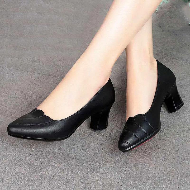 Soft Leather Work Shoes Soft Bottom Comfortable with Four Seasons Single Shoes Women Thick with Anti-skid Shoes
