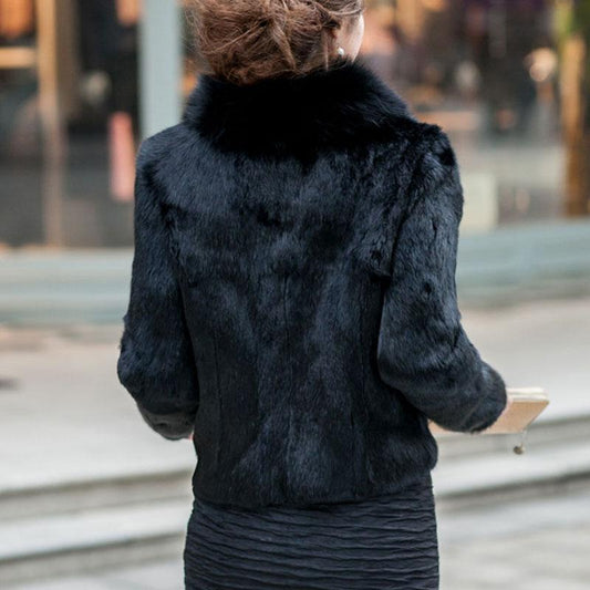 Autumn Winter Fur Coat Women Short Faux Rabbit Fur Coats Plus Size Warm Soft Fleece Jacket with Fur Collar