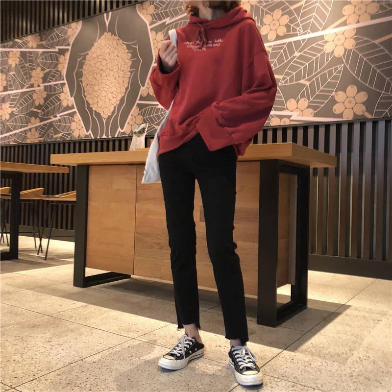 WTEMPO Straight Jeans Female Students' Pants Were Thin and Elastic Nine Points Micro Pull Pants Women