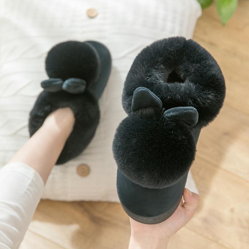 Women Unisex Winter Home Slippers Leather Waterproof Non Slip Slippers Plush Warm Indoor