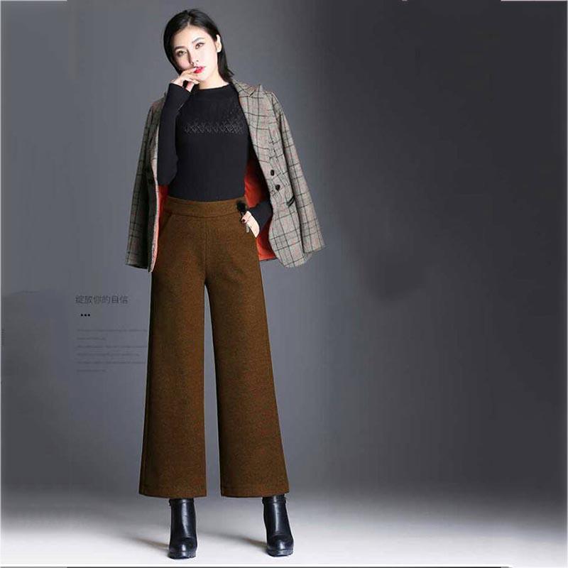 Women's Woolen Wide Leg Pants Winter Straight High Waist Thickening Wide Leg Pants Female Loose