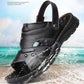 Men Leather Sandals Summer Classic Peep Toe Slippers Soft Sandals Men Roman Comfortable Outdoor Walking Footwear