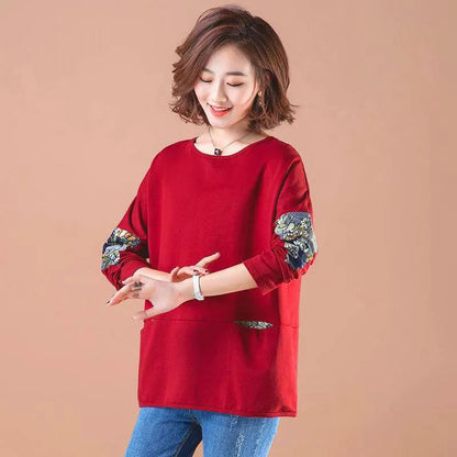 Women Clothes Spring Autumn Casual Ladies Clothing Patch Long Sleeve T-Shirts Ladies Fashion Tops Pullovers