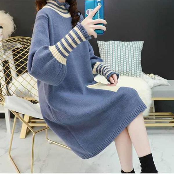 Pregnant Women's Knitted Bottoming Skirt Autumn and Winter Clothes Go Out Thick Fashion Sweater Loose Mid-length Postpartum Dress