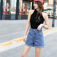 WTEMPO Ring Button High Waist Washed Denim Summer Women Denim Shorts Jeans Casual Shorts