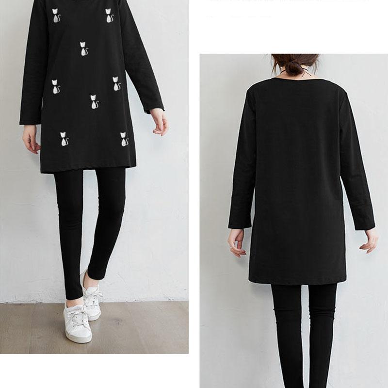 Fashion Women Long Sleeve Embroidered Solid Polyester T-Shirt Autumn  Femininas Basic Tops Loose Chemise Tunic Pullover