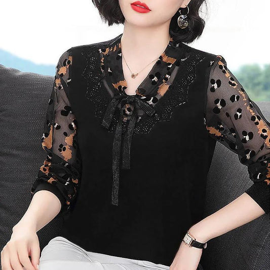 Spring and Autumn Large Size Slim Top Women's Loose Long-sleeved Chiffon Shirt All-match T-shirt