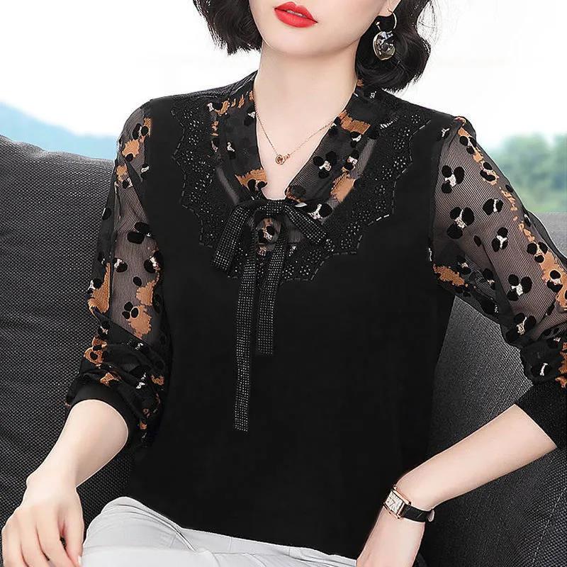 Spring and Autumn Large Size Slim Top Women's Loose Long-sleeved Chiffon Shirt All-match T-shirt
