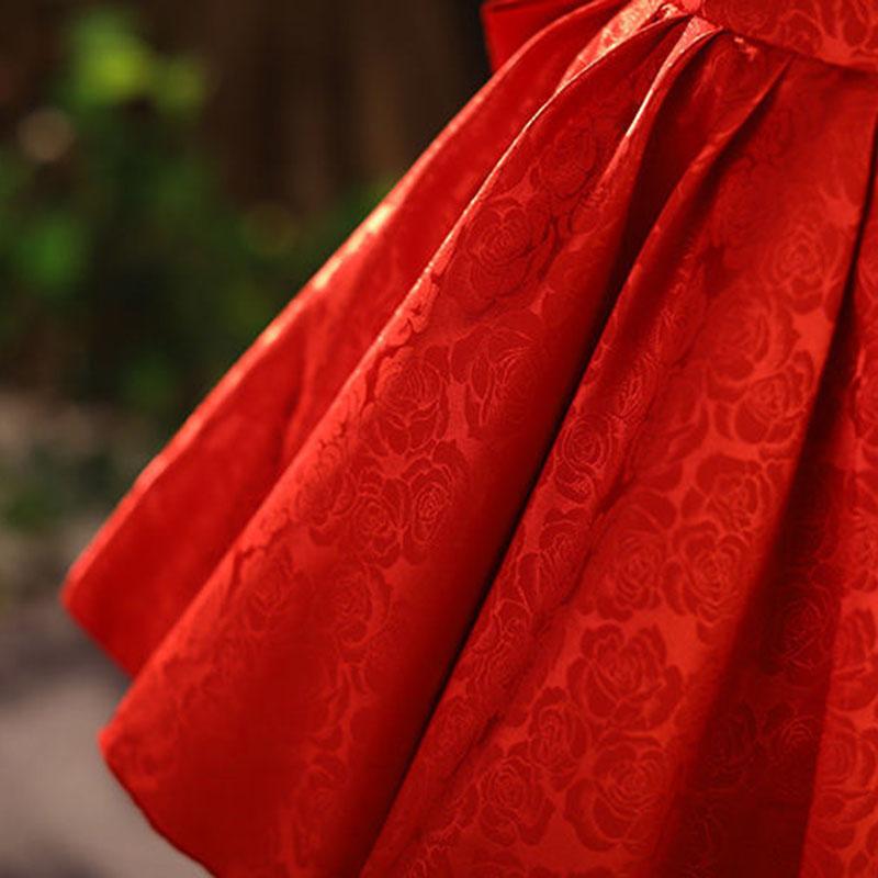 Red Children's Evening Dress Wedding Flower Girl Dress Princess Skirt Girl Baby Sweet Temperament Tutu Skirt Round Neck Sleeveless Waist