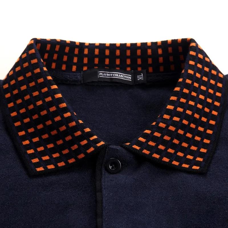 Middle-aged Aged Men's Dot Collar Printed Lapel Polo Shirt Loose T-Shirt Top Long Sleeve Shirt Bottoming Shirt Spring and Autumn