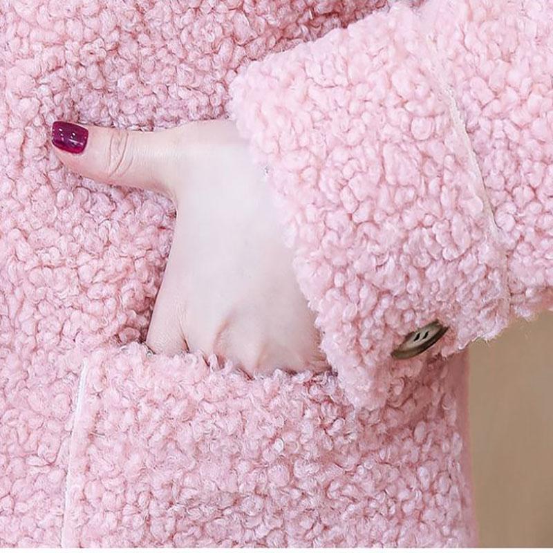 Lapel Lamb Wool Coat Winter Fashion Short Thick Warm Plush Cotton Coat Suitable for Young and Middle-aged Women