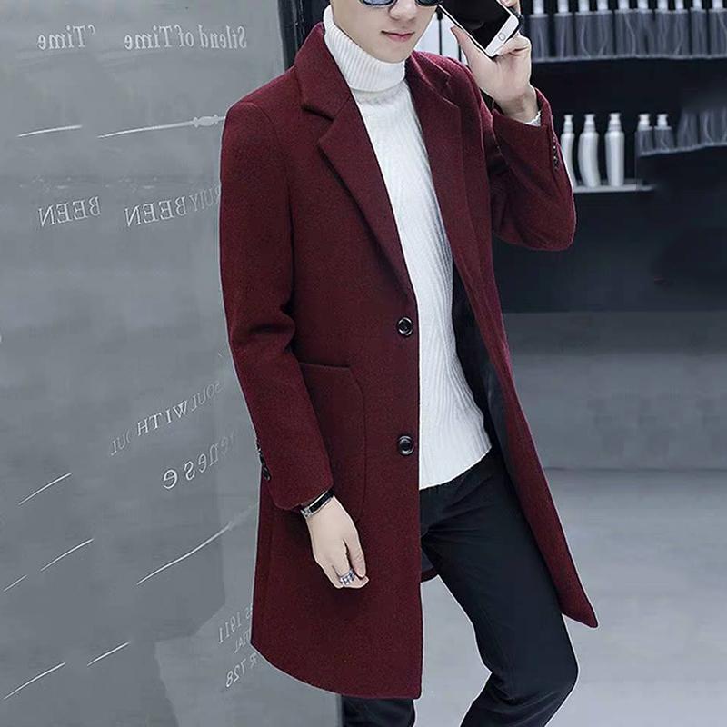 Men's Woolen Coat Long Windbreaker Man Jacket Overcoat for Male Casual Outer Wear Men Clothing