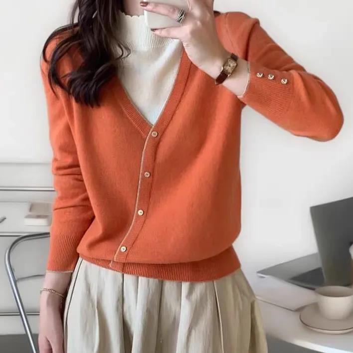 Splicing Two-piece Half Turtleneck Long-sleeved Sweater Fashion Color Block Pullover Slim Fit Short Sweater