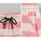 Cotton Striped Sports Suit Women Loose Round Neck Short Sleeve Tethered Shorts Two-piece Running Casual Wear Cute Home Wear Pajamas