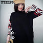 Women Vintage Printed Knitted Sweater Loose Bottoming Sweater Autumn Winter Plus Size Split Pullover Sweater