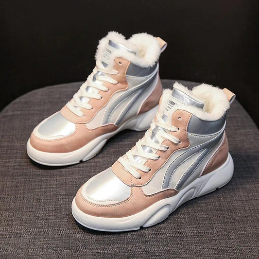 Winter High-top Flat-bottomed Cotton Shoes Women Plus Velvet Thickening Warm and Comfortable Casual Shoes