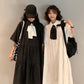 Cute Sweet Girl Bow Ruffle College Style Mid-length A-shaped Skirt Age Reduction Looser  Short Sleeve Dress