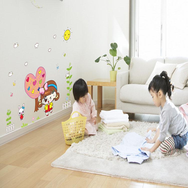 Living room cartoon romantic bedroom decor bird pink removable TV background wall sticker