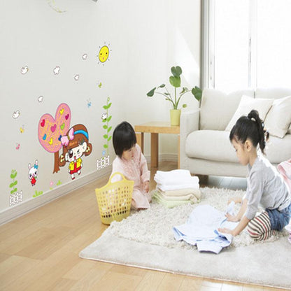 Living room cartoon romantic bedroom decor bird pink removable TV background wall sticker
