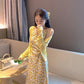 Female Spring Summer Small Fresh Simple Retro Elegant Gentle Slim Fairy Floral Suspender Dress