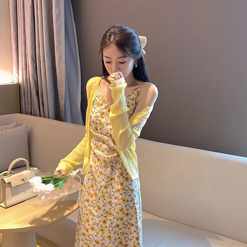 Female Spring Summer Small Fresh Simple Retro Elegant Gentle Slim Fairy Floral Suspender Dress
