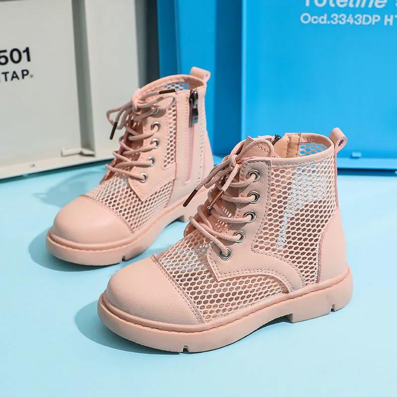 Girls' Shoes Girls' Short Martin Boots Spring Summer Breathable Net Boots Foreign Style Spring Single Leather Boots